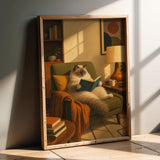 Product presentation view of Ragdoll Cat Reading in Armchair Poster.