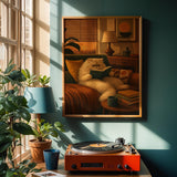 Alternate product view of Persian Cat Reading in Armchair Poster.