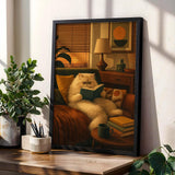 Product gallery view of Persian Cat Reading in Armchair Poster.