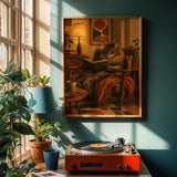 Alternate product view of Maine Coon Reading in Armchair Poster.