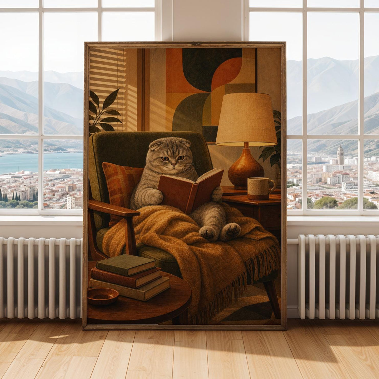 Alternate gallery view of Scottish Fold Cat Reading in Armchair Poster.
