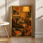 Product view of Bengal Cat Reading in Armchair Poster.