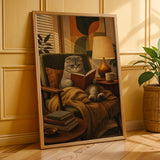 Additional product presentation of Scottish Fold Cat Reading in Armchair Poster.