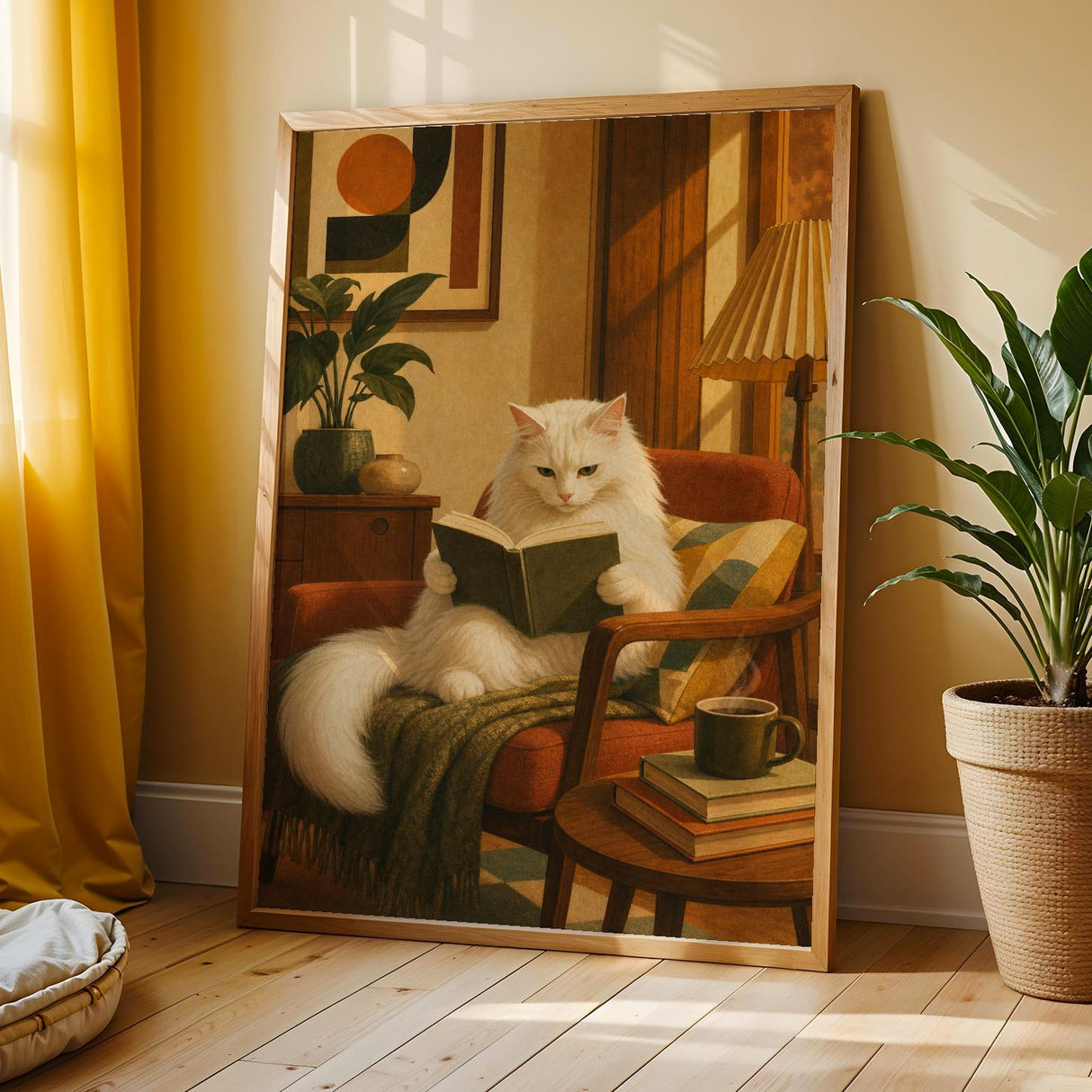 Additional product view of Turkish Angora Cat Reading in Armchair Poster.