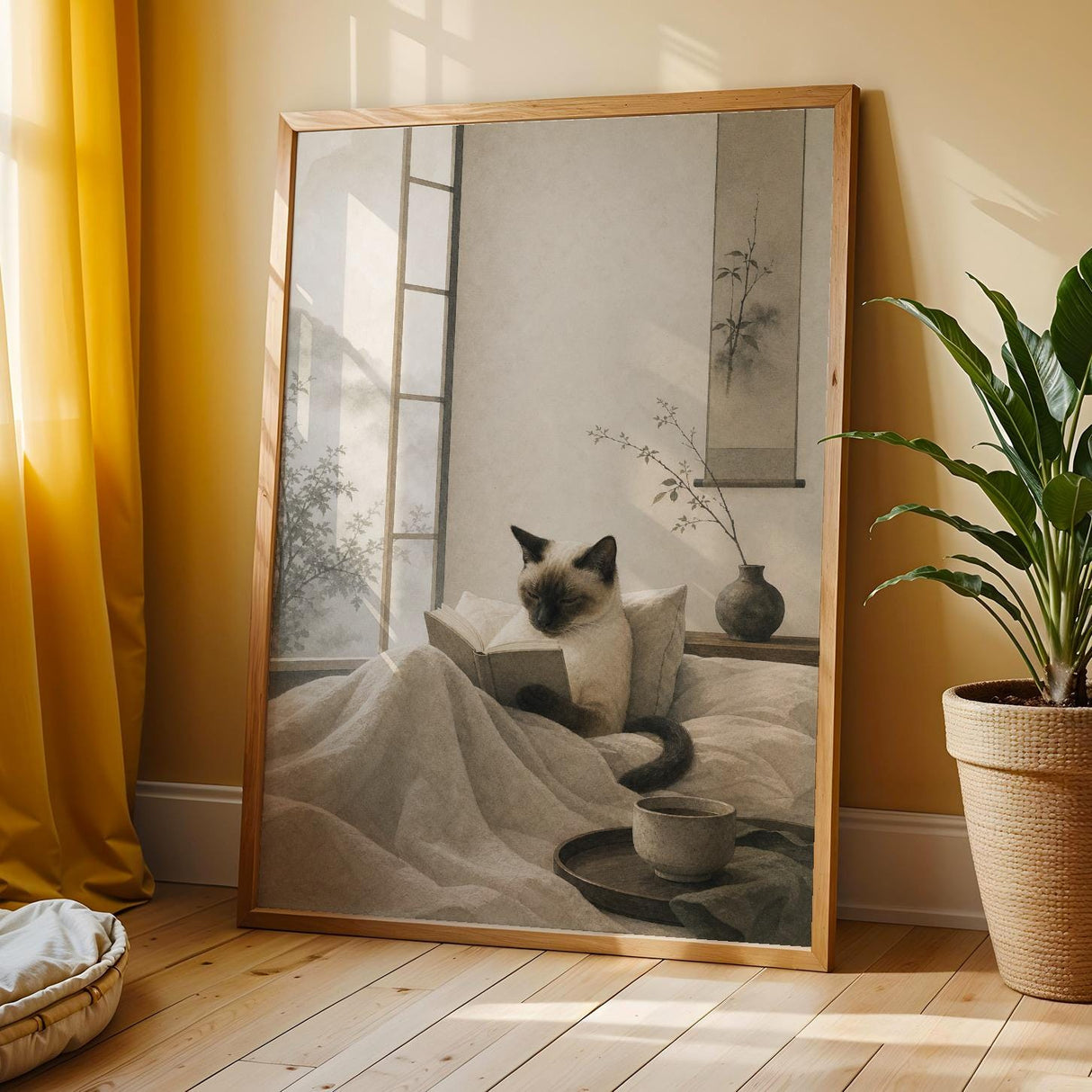 Additional product view of Siamese Cat Reading in Bed Poster.