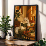 Product gallery view of Turkish Angora Cat Reading in Armchair Poster.