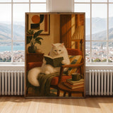 Alternate gallery view of Turkish Angora Cat Reading in Armchair Poster.