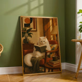 Additional product detail of Turkish Angora Cat Reading in Armchair Poster.