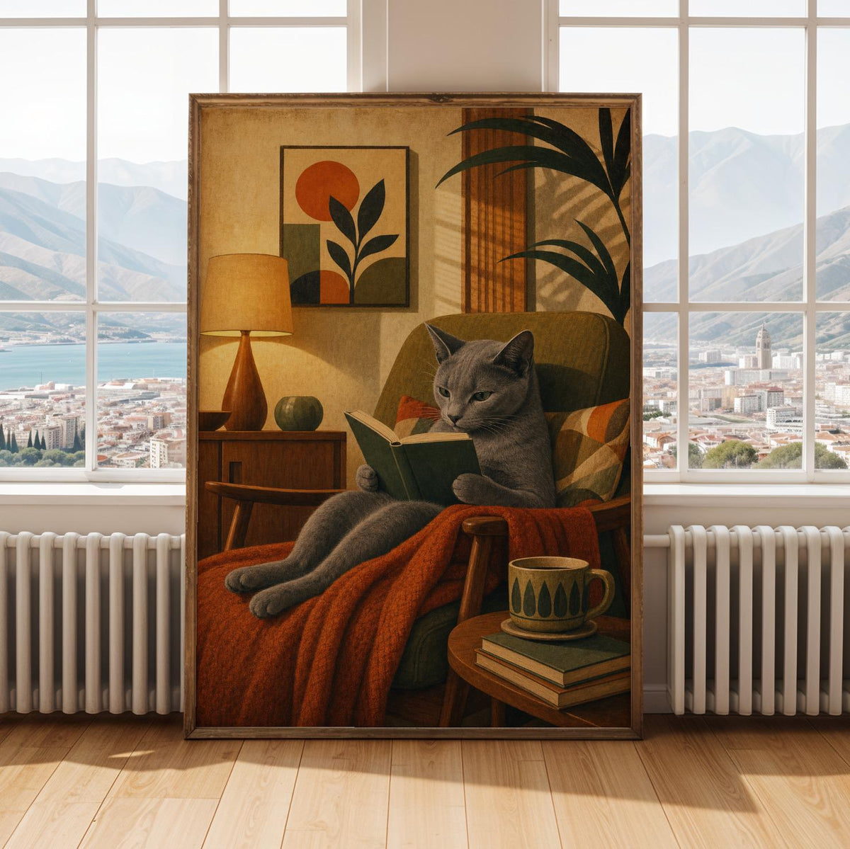 Alternate gallery view of Russian Blue Cat Reading Book Poster.
