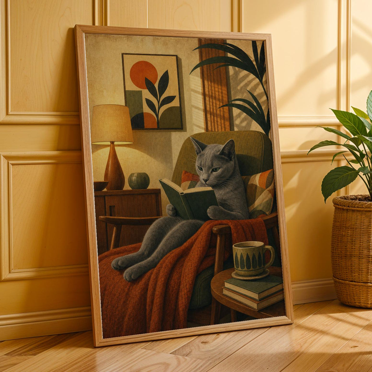 Additional product presentation of Russian Blue Cat Reading Book Poster.