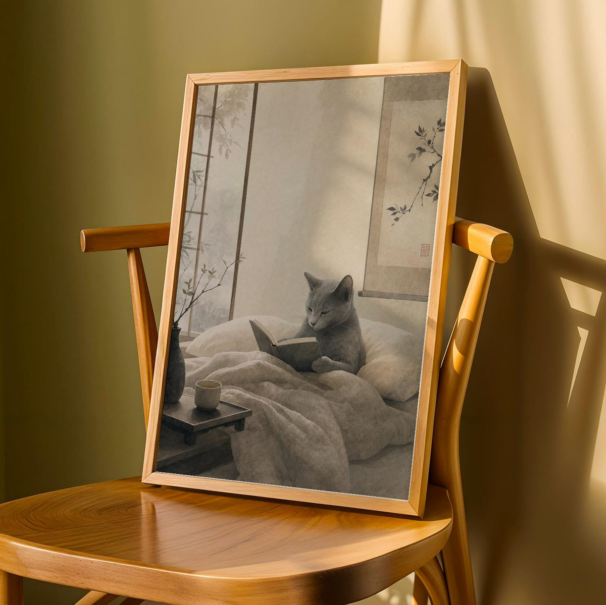 Product detail view of Fog Gray Zen Cat Poster.