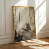 Alternate product presentation of Fog Gray Zen Cat Poster.