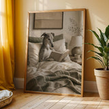 Alternate product view of Greyhound Dog Reading In Bed Art Print Poster.