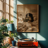 Alternate product view of Bernese Mountain Dog Reading in Bed Poster.