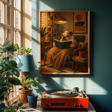Product view of English Bulldog Reading a Book Poster.