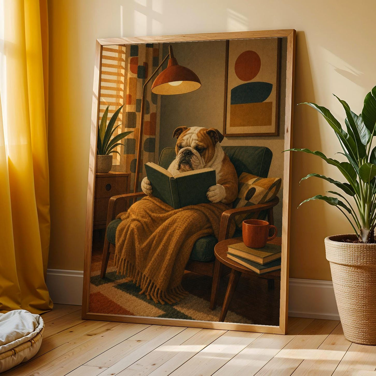 Alternate product view of English Bulldog Reading a Book Poster.