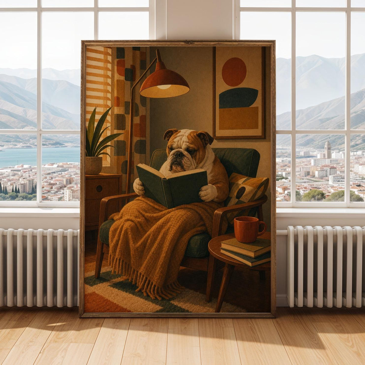 Product gallery view of English Bulldog Reading a Book Poster.