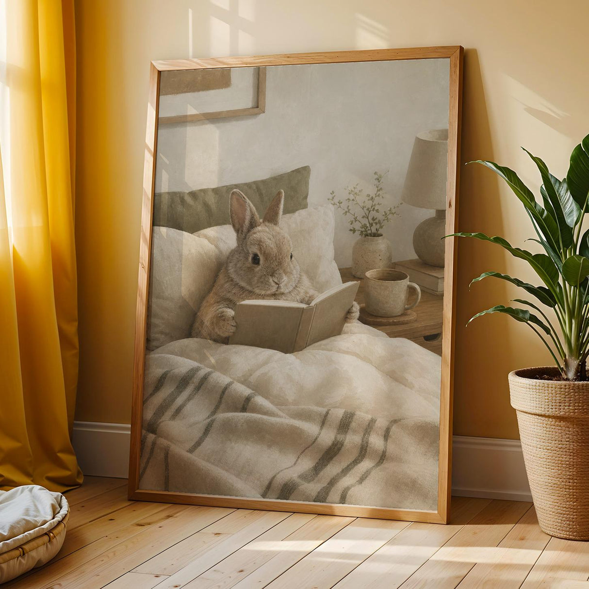 Additional product view of Netherland Dwarf Rabbit Reading in Bed Poster.