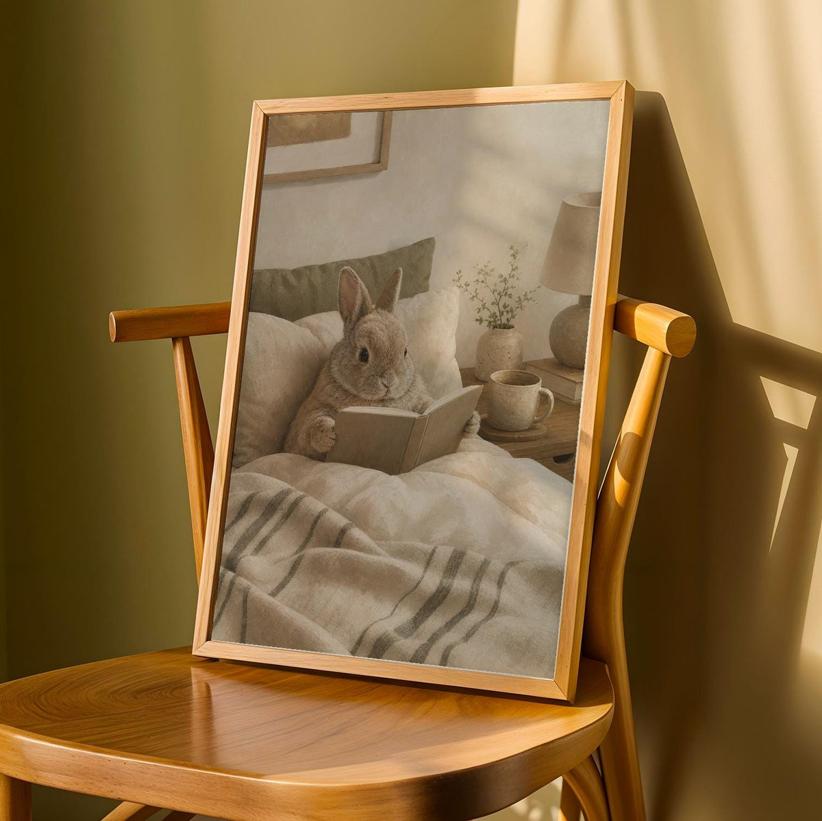 Product detail view of Netherland Dwarf Rabbit Reading in Bed Poster.