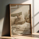 Product presentation view of Netherland Dwarf Rabbit Reading in Bed Poster.