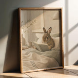 Product presentation view of Mini Rex Rabbit Reading in Bed Poster.