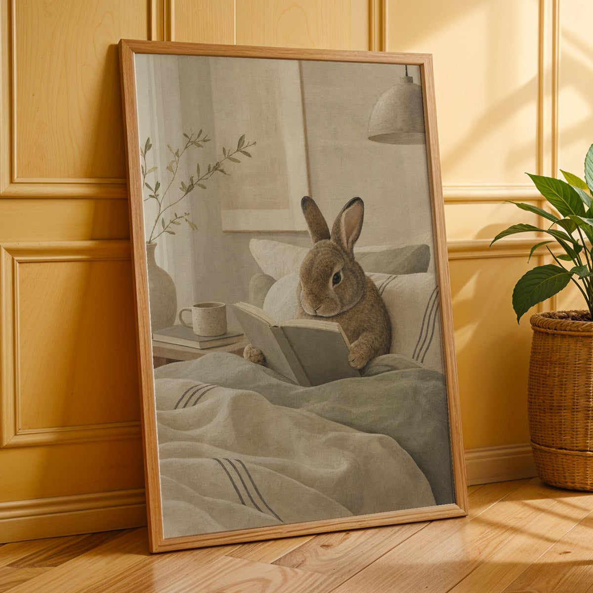 Additional product presentation of Mini Rex Rabbit Reading in Bed Poster.