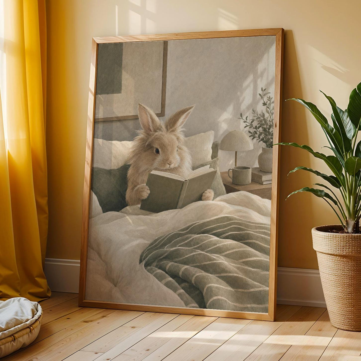 Additional product view of Lionhead Rabbit Reading in Bed Poster.