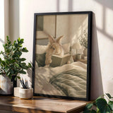 Product gallery view of Lionhead Rabbit Reading in Bed Poster.