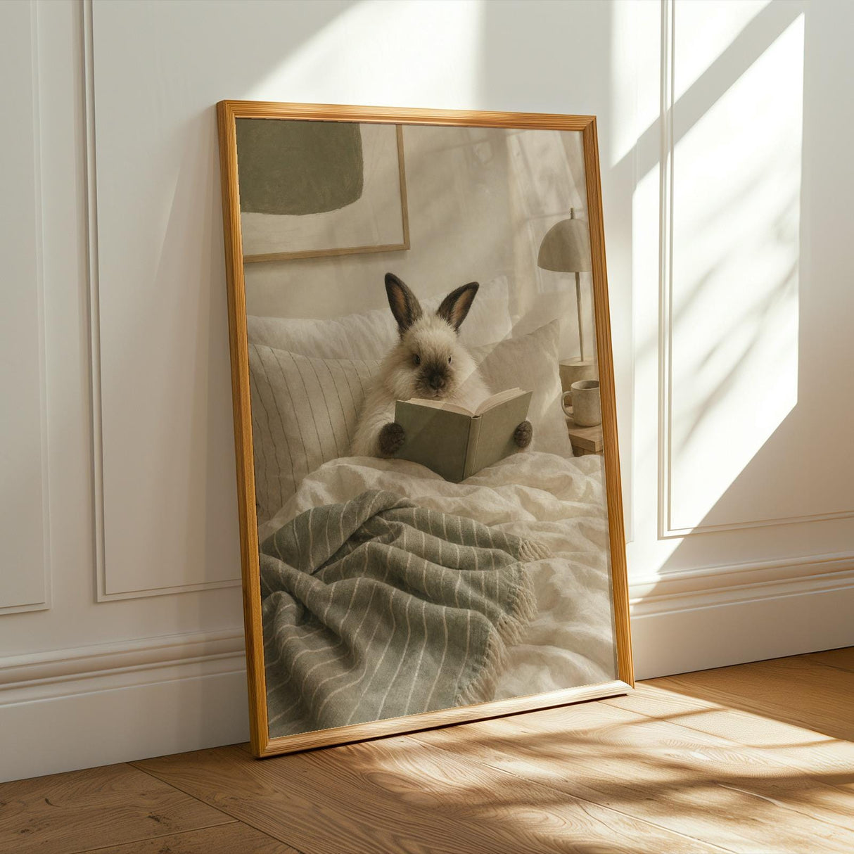 Alternate product presentation of Himalayan Rabbit Reading in Bed Poster.