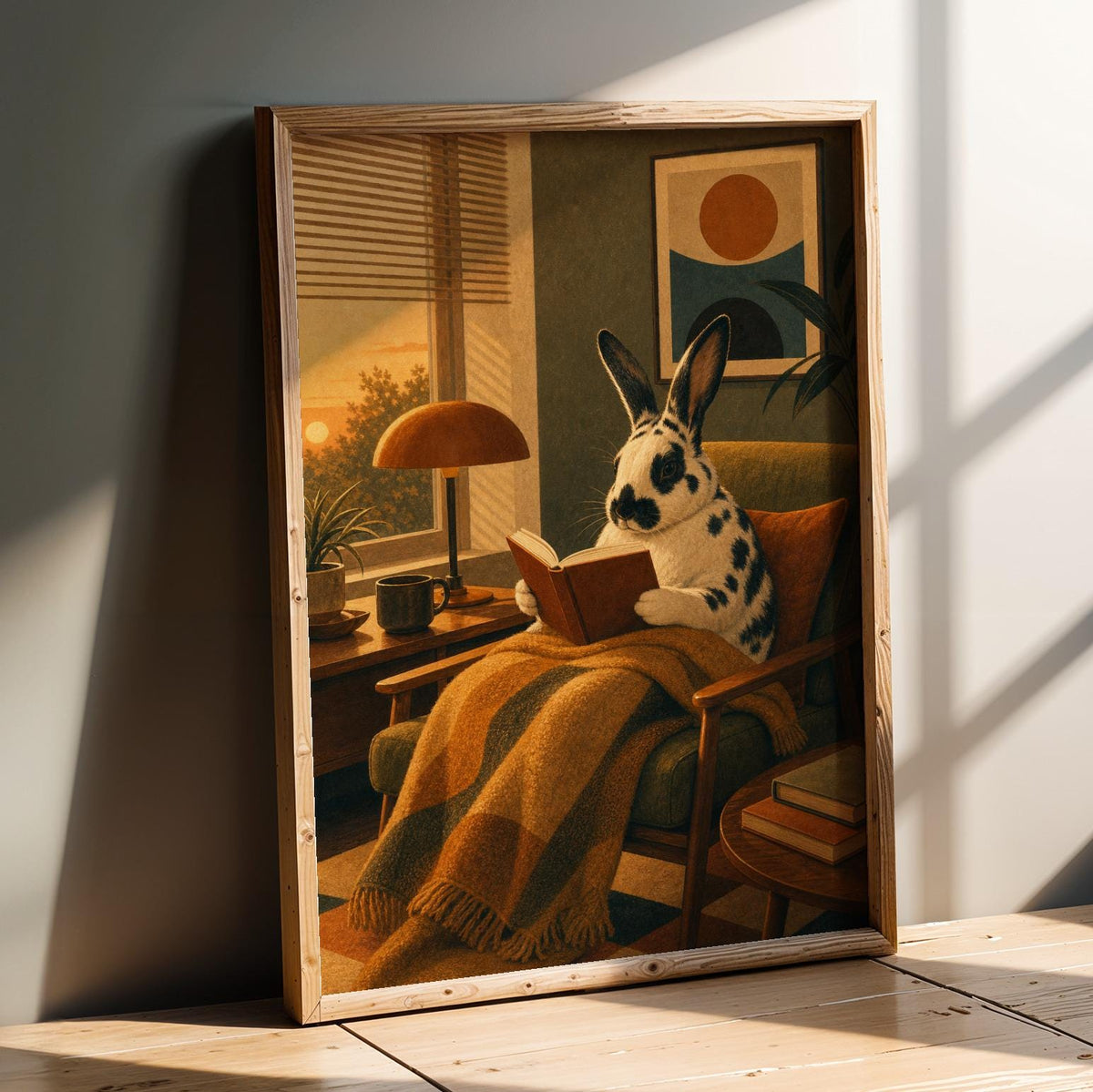 Additional product detail of Harlequin Rabbit Reading in Armchair Poster.