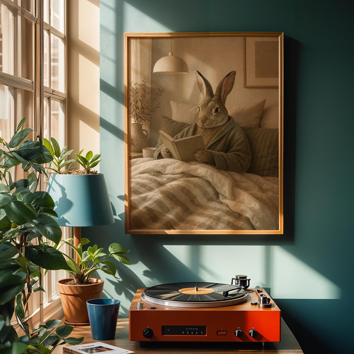 Alternate product view of Flemish Rabbit Reading in Bed Poster.