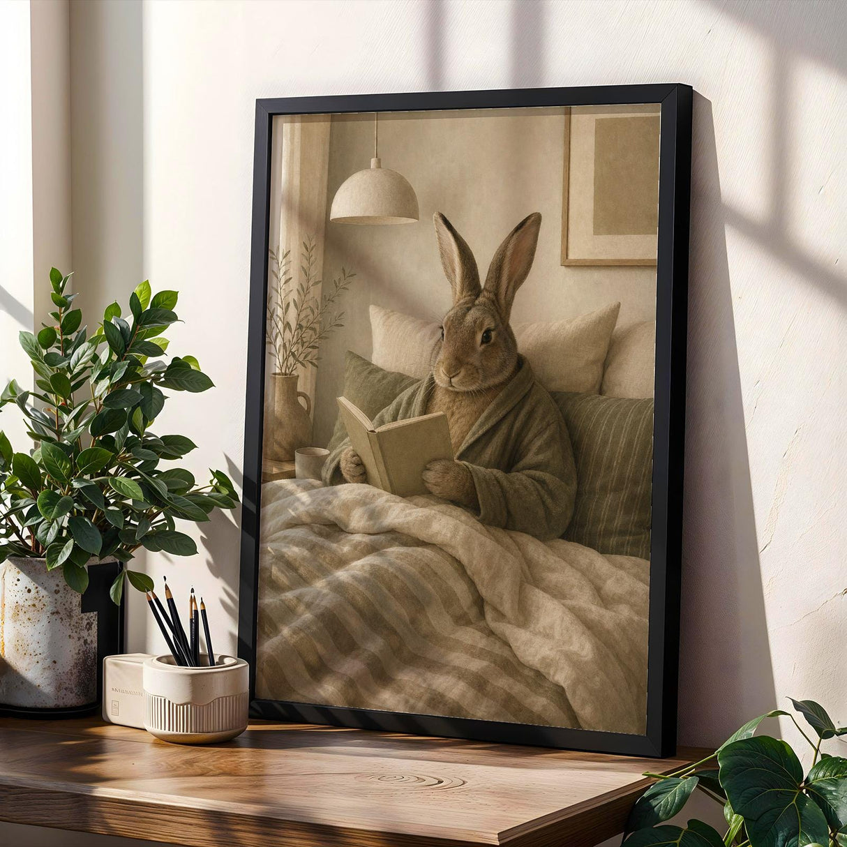 Product gallery view of Flemish Rabbit Reading in Bed Poster.
