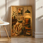 Product view of Mini Lop Rabbit Reading in Armchair Poster.