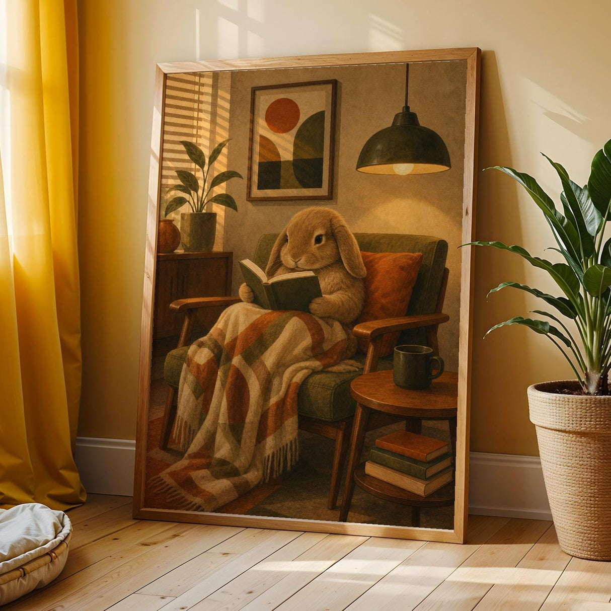 Additional product view of Mini Lop Rabbit Reading in Armchair Poster.