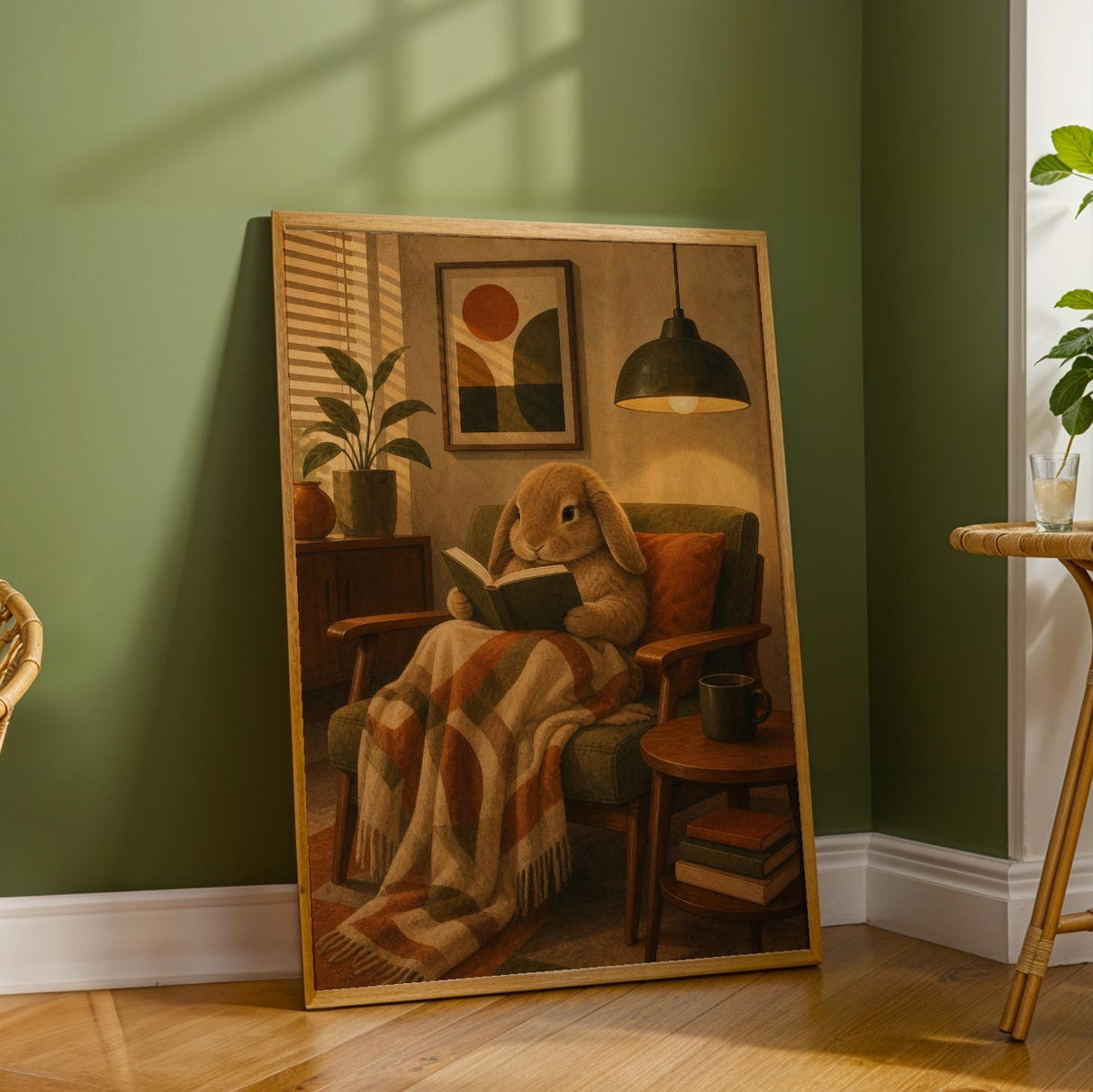 Additional product detail of Mini Lop Rabbit Reading in Armchair Poster.