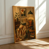 Alternate product presentation of Mini Lop Rabbit Reading in Armchair Poster.