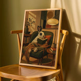 Product detail view of English Spot Rabbit Reading in Armchair Poster.