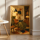 Product view of Lionhead Rabbit Reading in Armchair Poster.