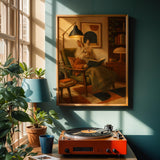 Alternate product view of Lionhead Rabbit Reading in Armchair Poster.