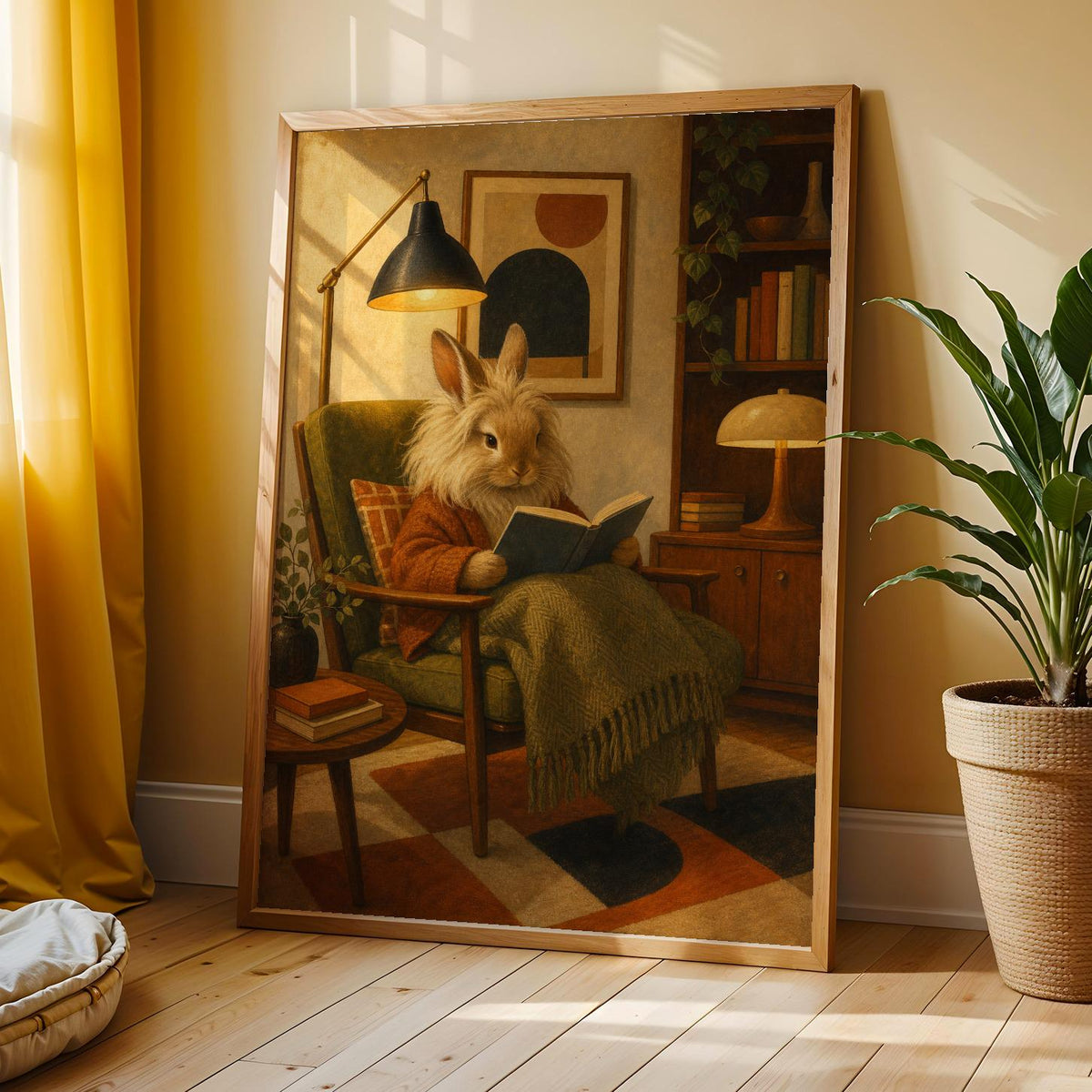 Additional product view of Lionhead Rabbit Reading in Armchair Poster.