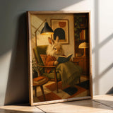 Product presentation view of Lionhead Rabbit Reading in Armchair Poster.
