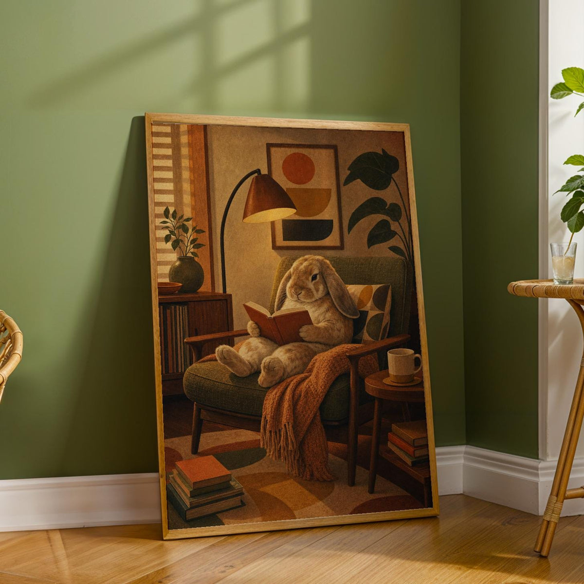 Additional product detail of French Lop Rabbit Reading in Armchair Poster.