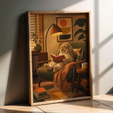Product presentation view of French Lop Rabbit Reading in Armchair Poster.