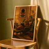 Product detail view of Havana Rabbit Reading in Armchair Poster.
