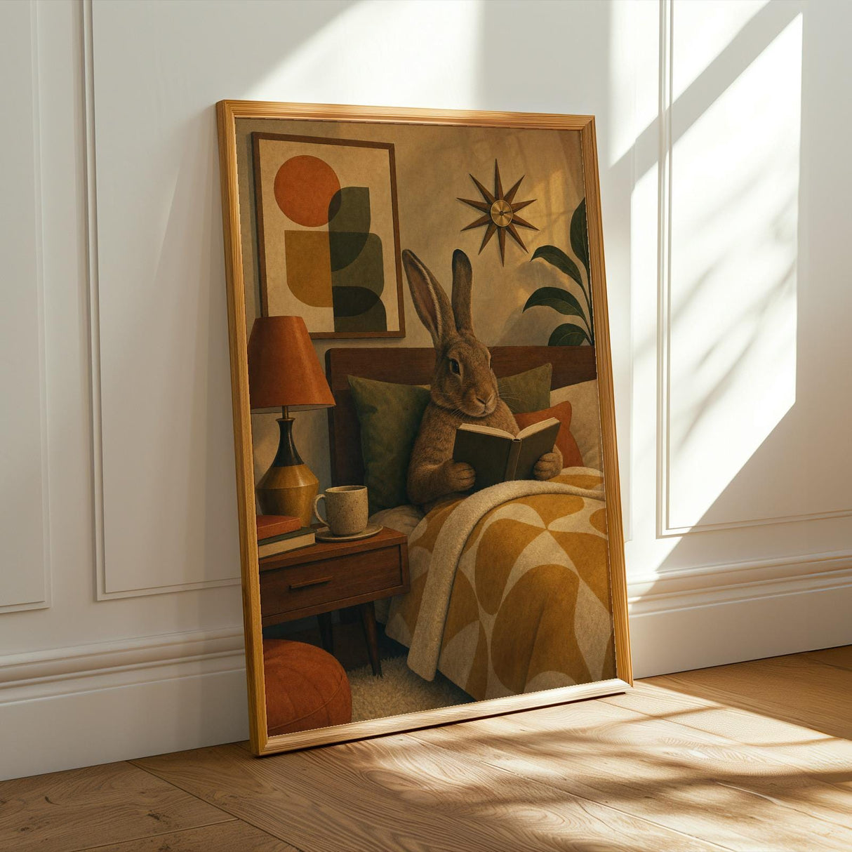 Alternate product presentation of Flemish Giant Rabbit Reading in Bed Poster.
