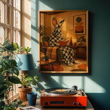 Alternate product view of Checkered Giant Rabbit Reading in Armchair Poster.