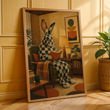 Additional product presentation of Checkered Giant Rabbit Reading in Armchair Poster.