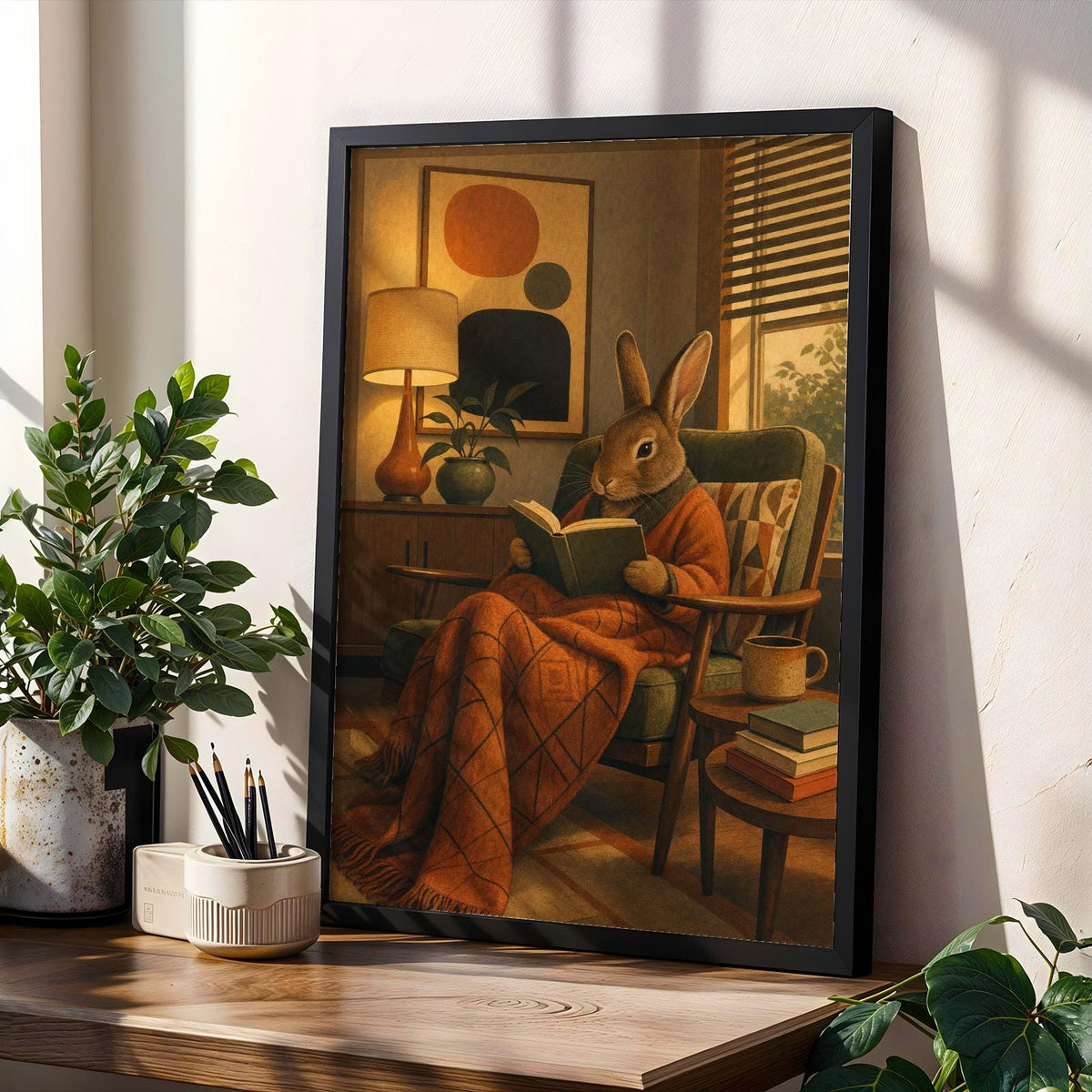 Additional product view of Rex Rabbit Reading in Bed Poster.