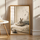 Product view of Mini Rex Rabbit Reading in Bed Poster.