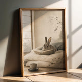Product presentation view of Mini Rex Rabbit Reading in Bed Poster.